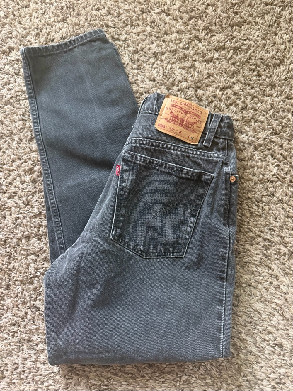 Vintage 90s Levi's 550 Relaxed Fit Tapered Leg Mom Jeans Faded Black Size 12 REG